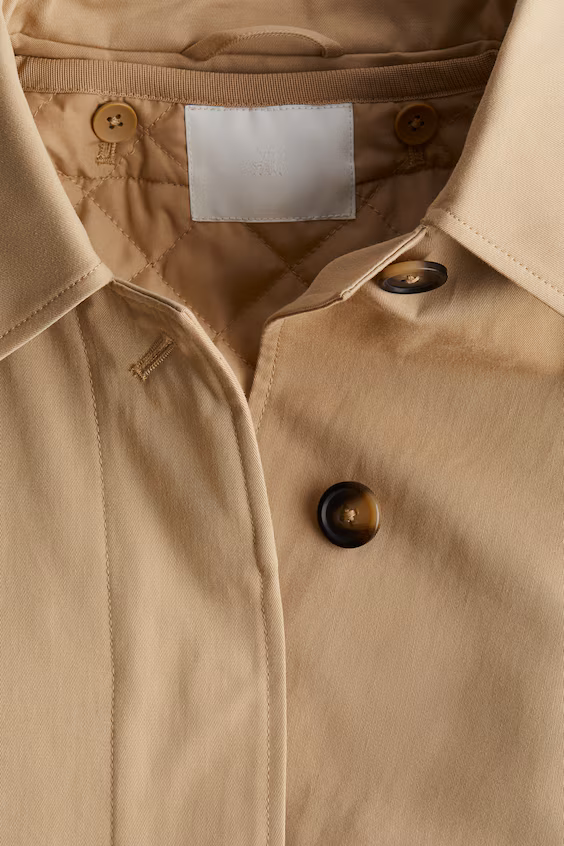 Короткое хаки-пальто из хлопкового саржевого полотна