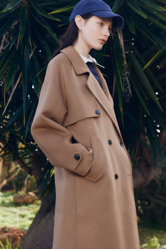 Пальто длинное, сшитое вручную из шерстяной смеси