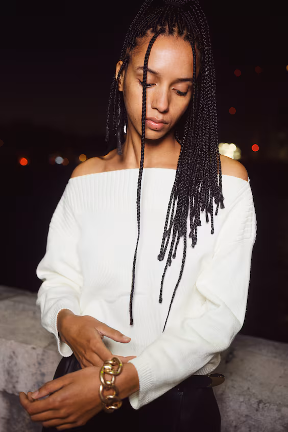 Свитер с лодочкой из трикотажа-решетки