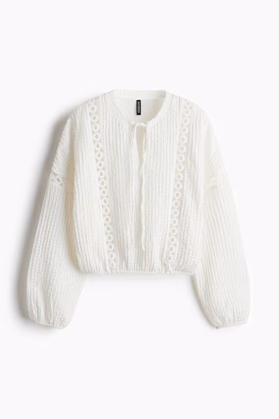 Блузка из мятого джерси с вставками из кружева