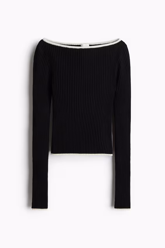 Свитер из рубчиковой ткани с лодочковым вырезом